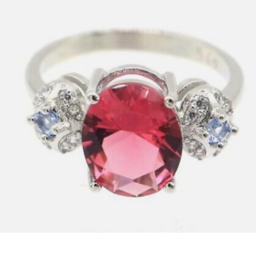 New tourmaline & tanzanite cz sterling silver ring